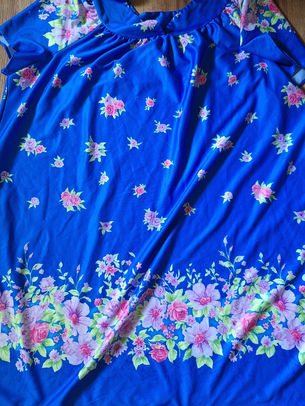 Floral Border Blue MuuMuu/ House Dress Floral Design